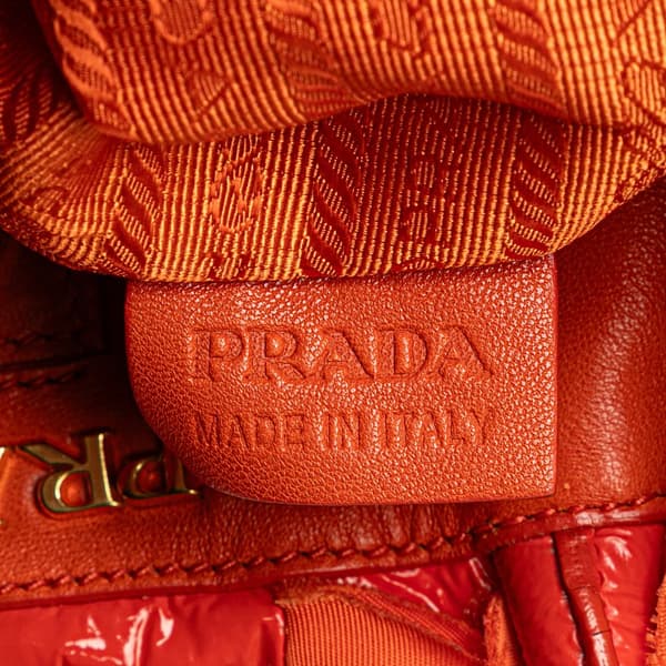 Pre-owned Prada Vernice and Tessuto Ruffle Tote Orange