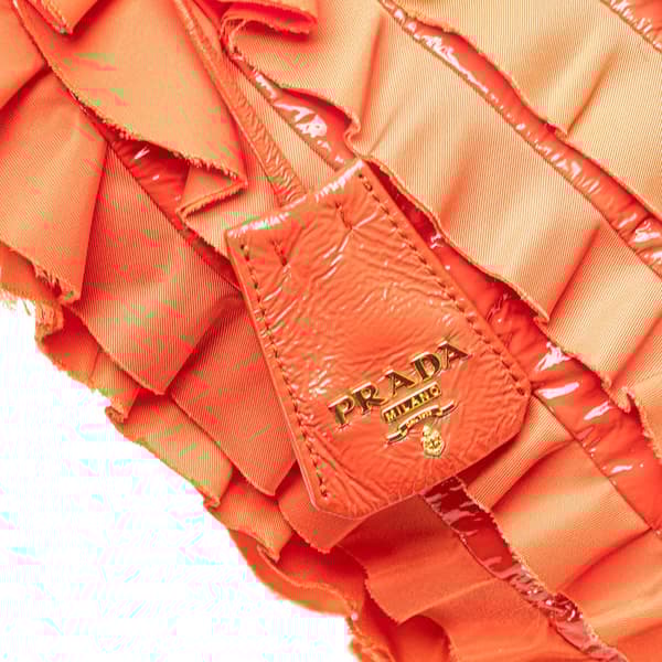 Pre-owned Prada Vernice and Tessuto Ruffle Tote Orange
