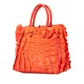 Miniatyrbillede 2 af 10: Pre-owned Prada Vernice and Tessuto Ruffle Tote Orange