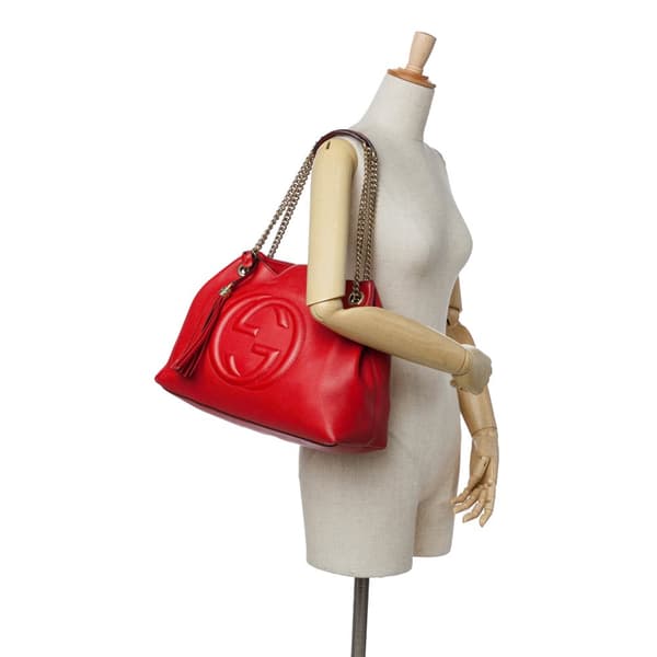 Pre-owned Gucci Medium Leather Soho Chain Tote Red