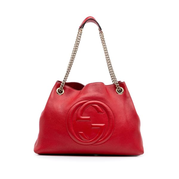 Pre-owned Gucci Medium Leather Soho Chain Tote Red