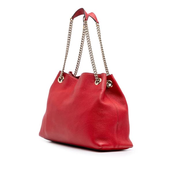 Pre-owned Gucci Medium Leather Soho Chain Tote Red