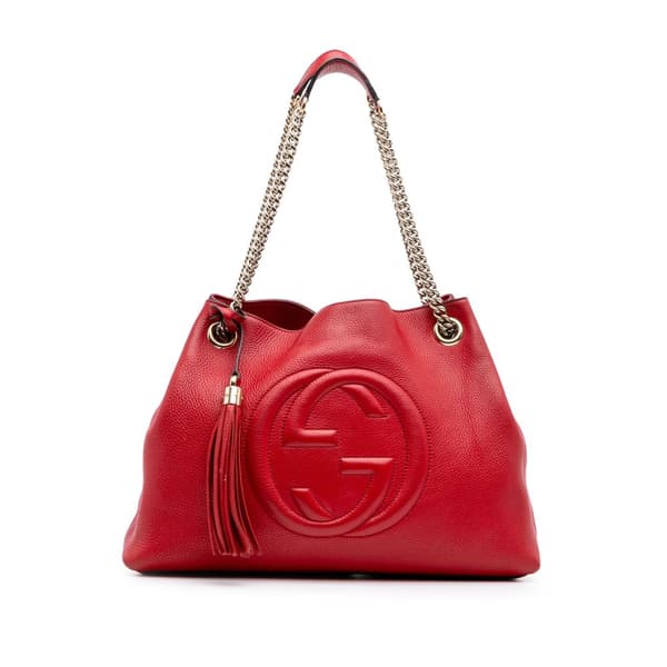 Pre-owned Gucci Medium Leather Soho Chain Tote Red