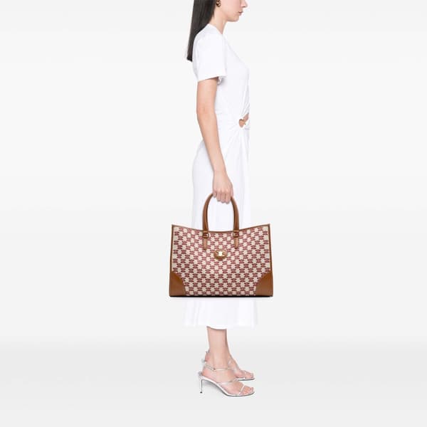 Pre-owned Celine Triomphe Embroidered Canvas Horizontal Cabas Brown