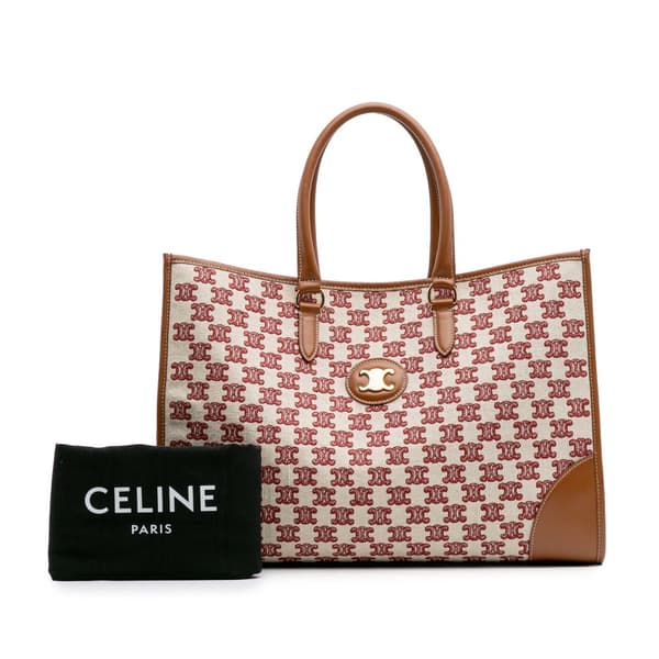 Pre-owned Celine Triomphe Embroidered Canvas Horizontal Cabas Brown
