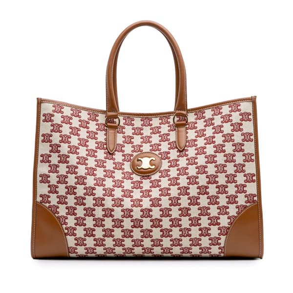 Pre-owned Celine Triomphe Embroidered Canvas Horizontal Cabas Brown