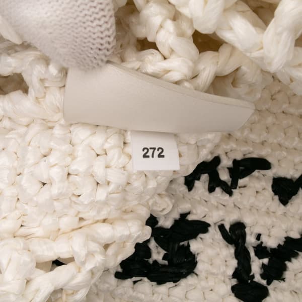 Pre-owned Prada Raffia Effect Crochet Logo Embroidered Tote White