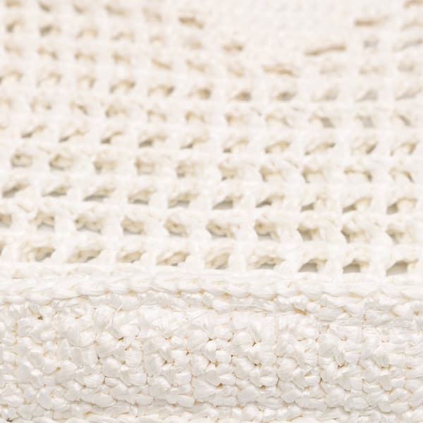 Pre-owned Prada Raffia Effect Crochet Logo Embroidered Tote White