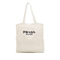Pikkukuva 1 / 10: Pre-owned Prada Raffia Effect Crochet Logo Embroidered Tote White
