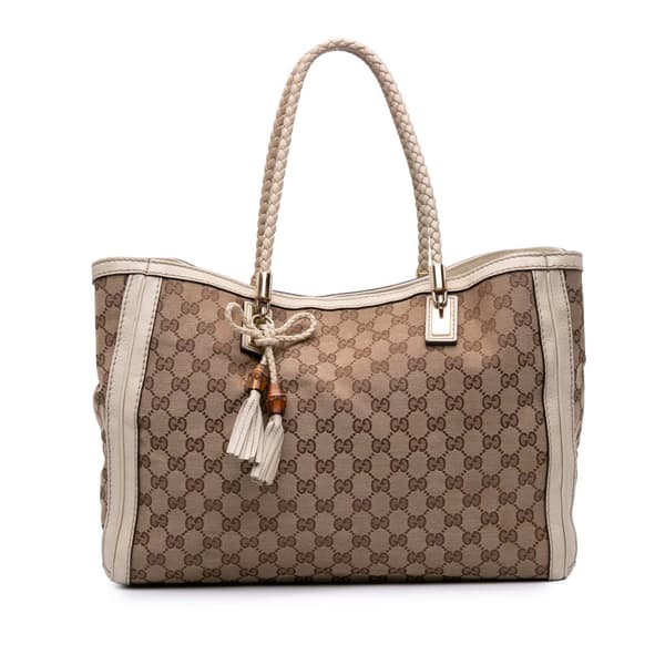 Pre-owned Gucci Medium GG Canvas Bella Tote Brown
