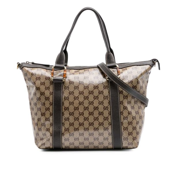 Pre-owned Gucci GG Crystal Abbey D Ring Tote Brown