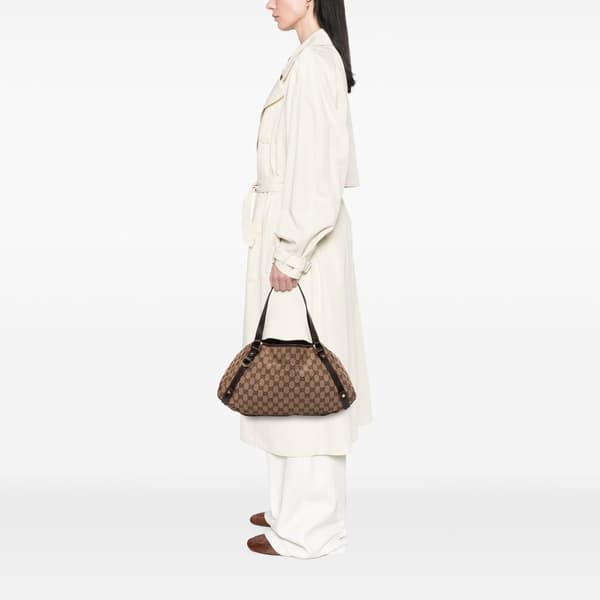 Pre-owned Gucci GG Canvas Abbey D Ring Tote Brown