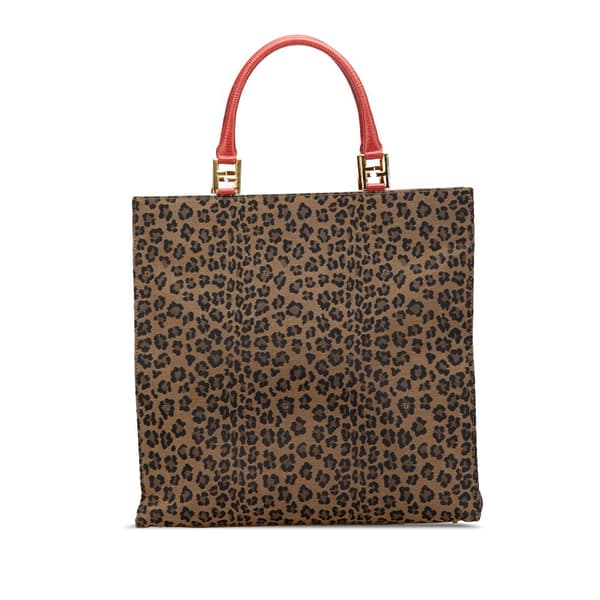 Pre-owned Fendi Leopard Print Canvas Tote Brown