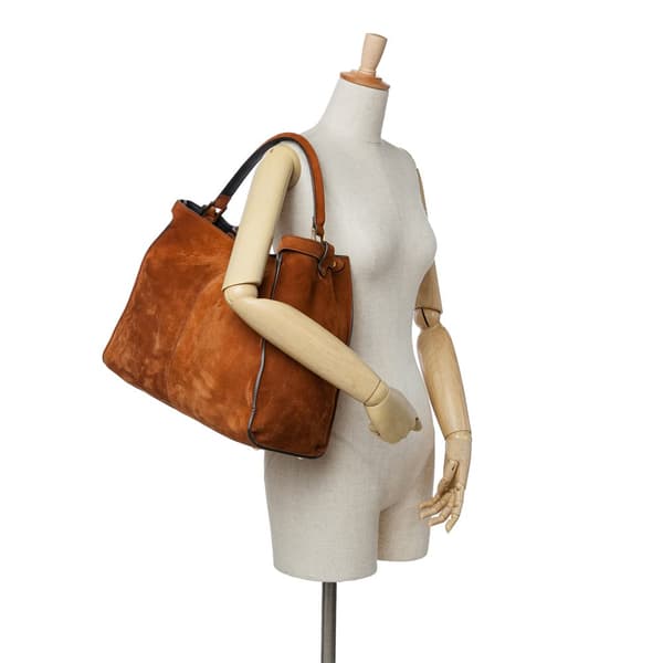 Pre-owned Fendi Large Suede Peekaboo X-Lite Brown