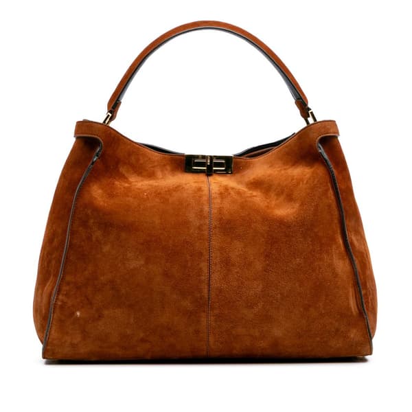 Pre-owned Fendi Large Suede Peekaboo X-Lite Brown