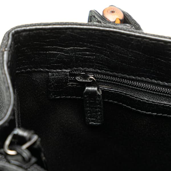 Pre-owned Gucci GG Canvas Bamboo Tote Black