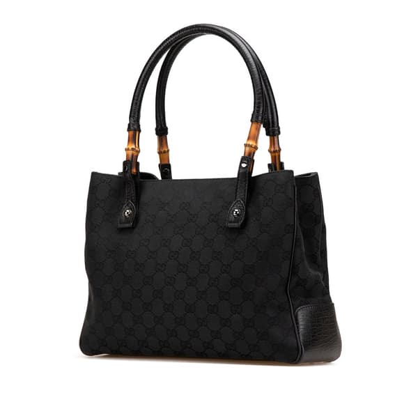 Pre-owned Gucci GG Canvas Bamboo Tote Black