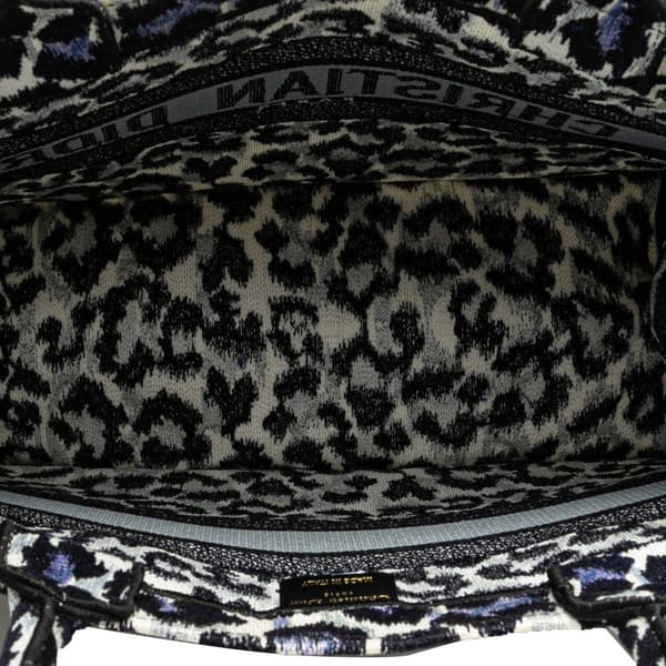 Pre-owned Dior Mizza Medium Embroidered Canvas Leopard Book Tote Blue