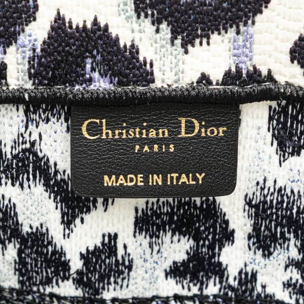 Pre-owned Dior Mizza Medium Embroidered Canvas Leopard Book Tote Blue