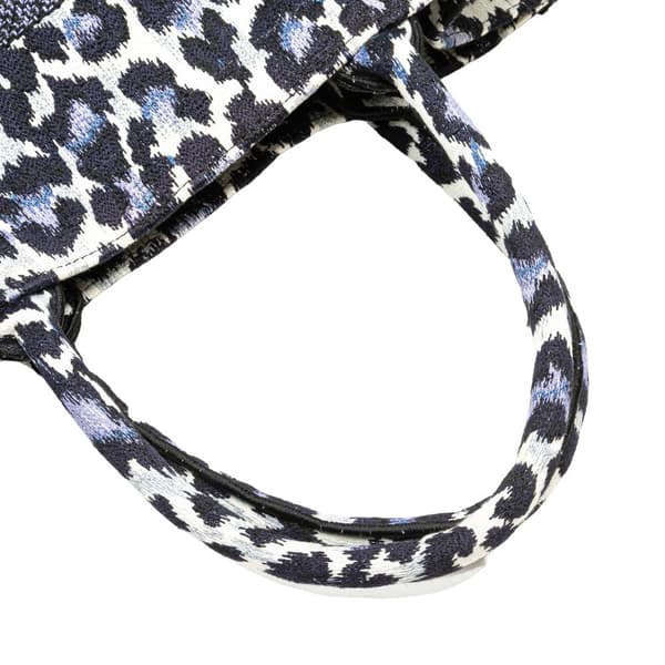 Pre-owned Dior Mizza Medium Embroidered Canvas Leopard Book Tote Blue