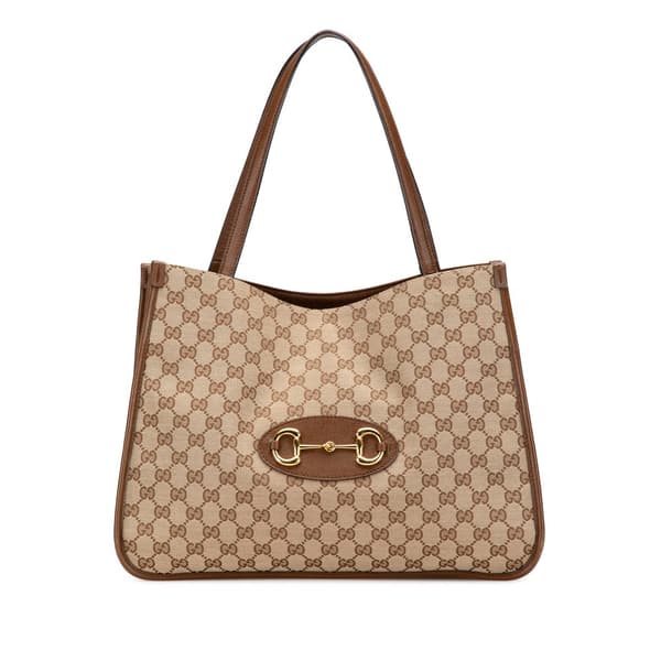 Pre-owned Gucci Medium GG Canvas Horsebit 1955 Tote Brown
