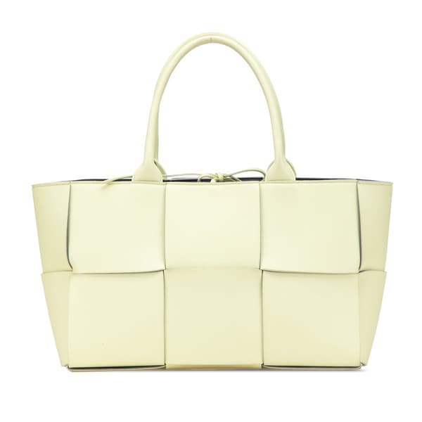 Pre-owned Bottega Veneta Small Lambskin Intrecciato Arco Tote White