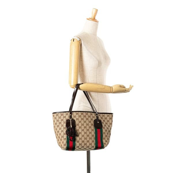 Pre-owned Gucci GG Canvas Web Jolie Tote Brown