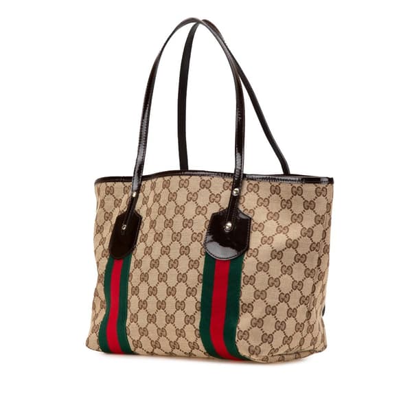 Pre-owned Gucci GG Canvas Web Jolie Tote Brown