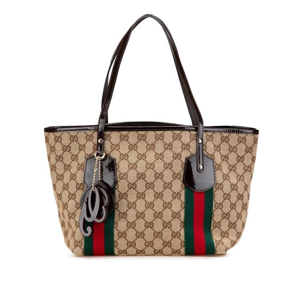 Pre-owned Gucci GG Canvas Web Jolie Tote Brown