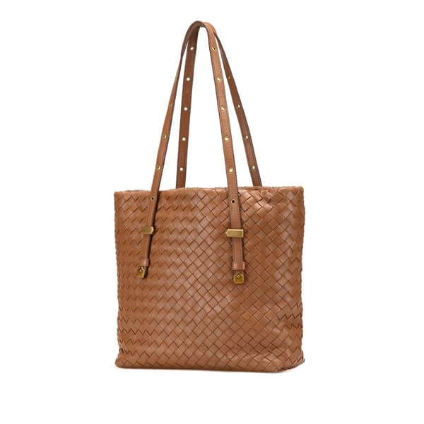 Pre-owned Bottega Veneta Mini Nappa Intrecciato Shopper Tote Brown
