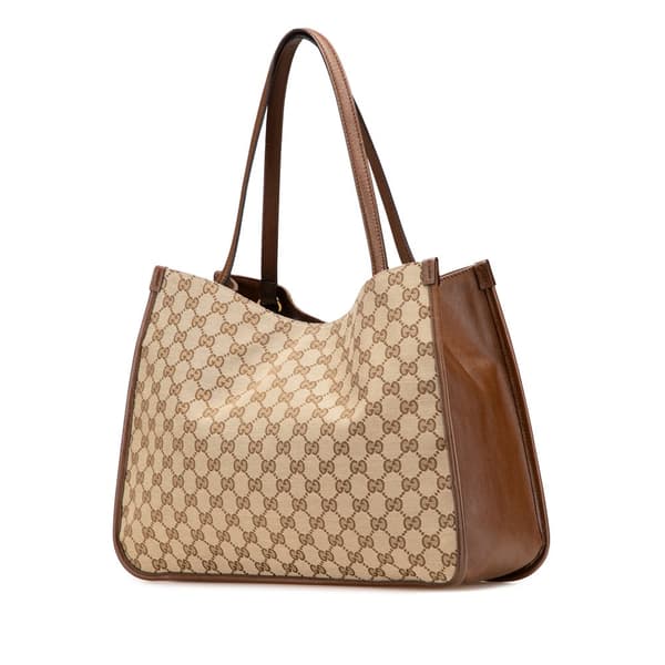 Pre-owned Gucci Medium GG Canvas Horsebit 1955 Tote Brown