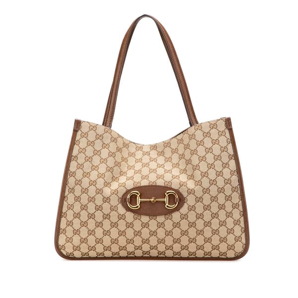 Pre-owned Gucci Medium GG Canvas Horsebit 1955 Tote Brown