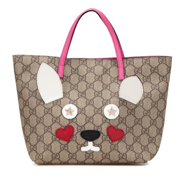 Pre-owned Gucci GG Supreme Kids Rabbit Tote Brown