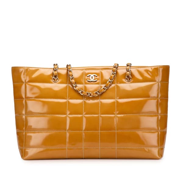 Pre-owned Chanel CC Square Quilted Patent Tote Brown