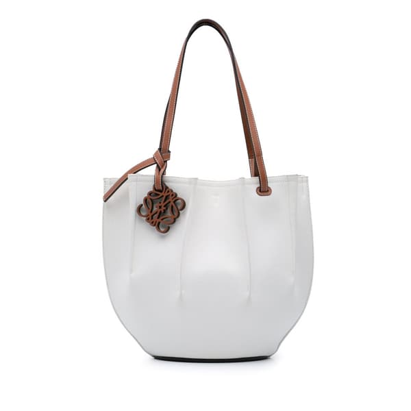 Pre-owned LOEWE Paulas Ibiza Denim Shell Basket Tote White