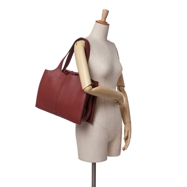 Pre-owned Celine Medium Calfskin Trifold Tote Red