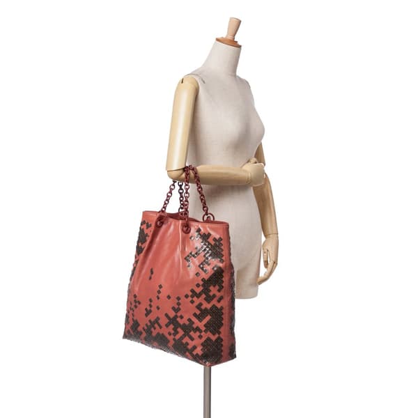 Pre-owned Bottega Veneta Vitello Mosaico Laque Tote Red