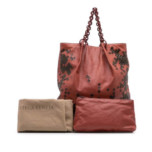 Pre-owned Bottega Veneta Vitello Mosaico Laque Tote Red