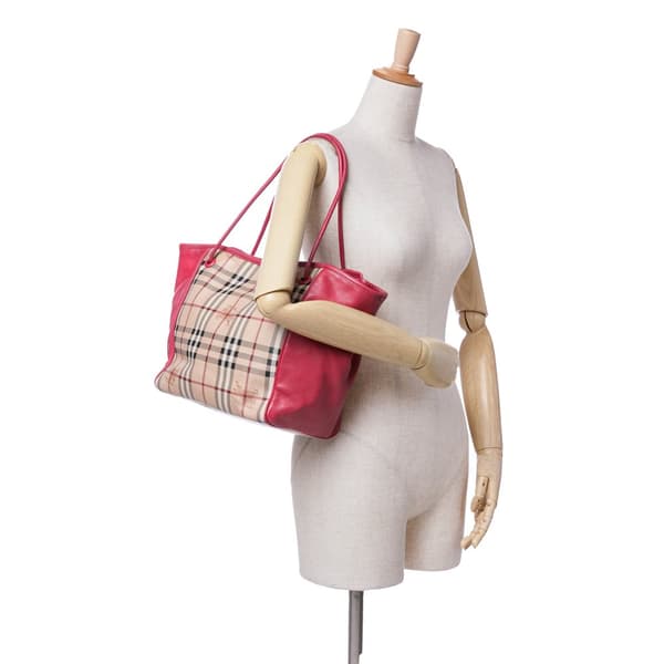Pre-owned Burberry Small Haymarket Check Coated Canvas Canterbury Tote Brown