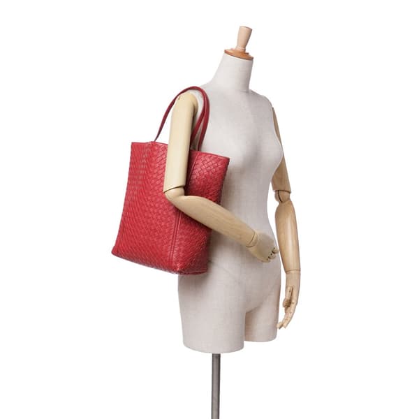 Pre-owned Bottega Veneta Nappa Intrecciato Tote Red