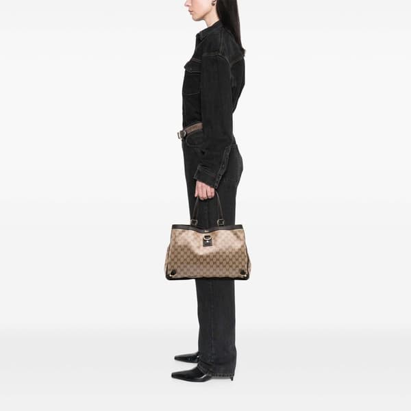Pre-owned Gucci GG Crystal Abbey D Ring Tote Brown