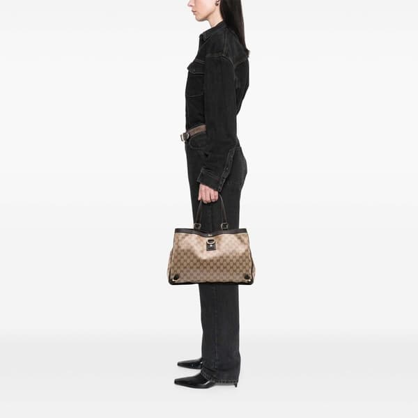 Pre-owned Gucci GG Crystal Abbey D Ring Tote Brown
