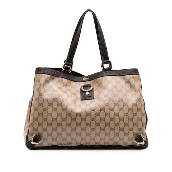 Pre-owned Gucci GG Crystal Abbey D Ring Tote Brown