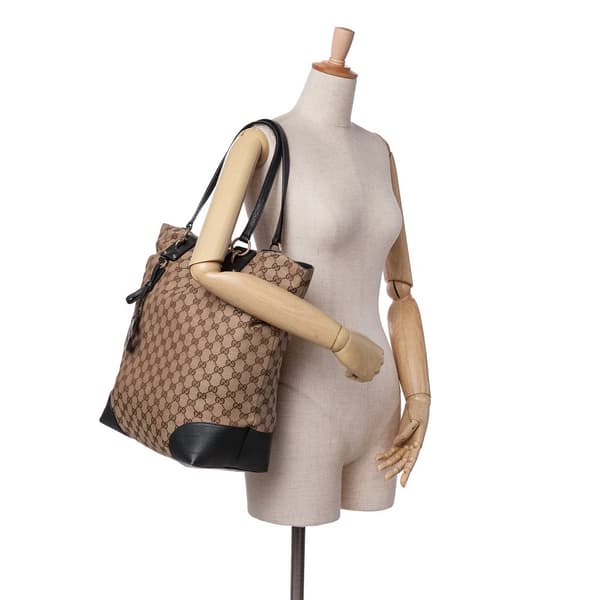 Pre-owned Gucci Large GG Canvas GG Charm Tote Brown
