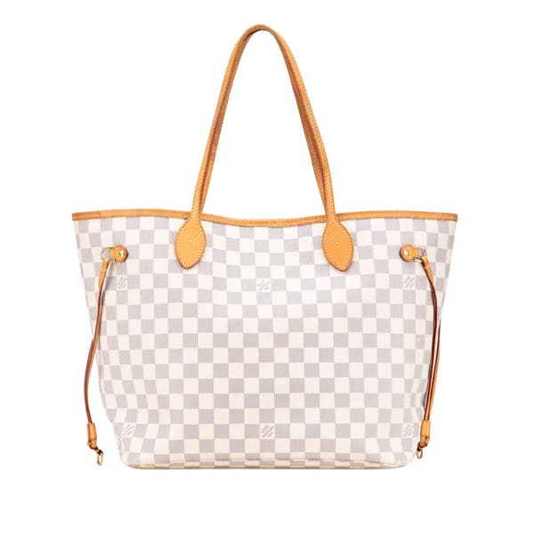 Pre-owned Louis Vuitton Damier Azur Neverfull MM White