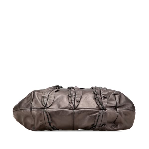 Pre-owned Prada Metallic Nappa Mordore Ruffle Tote Brown