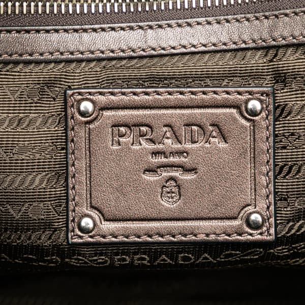 Pre-owned Prada Metallic Nappa Mordore Ruffle Tote Brown
