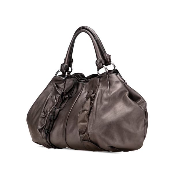 Pre-owned Prada Metallic Nappa Mordore Ruffle Tote Brown