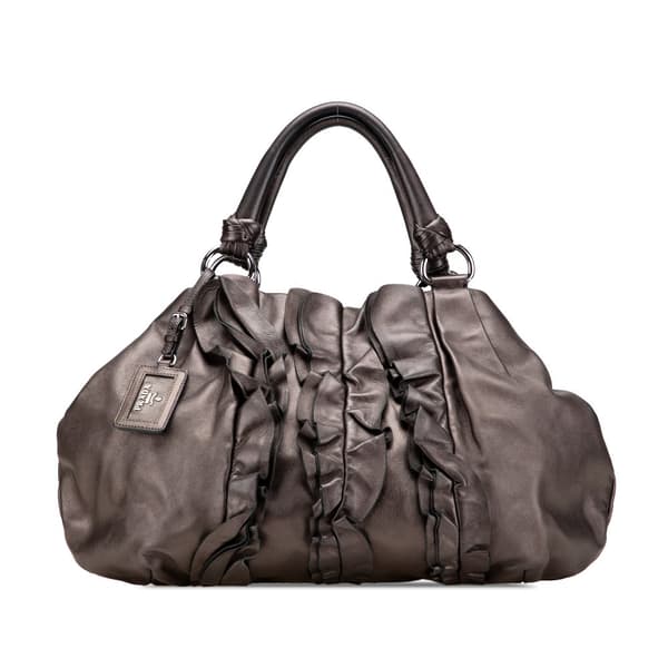 Pre-owned Prada Metallic Nappa Mordore Ruffle Tote Brown