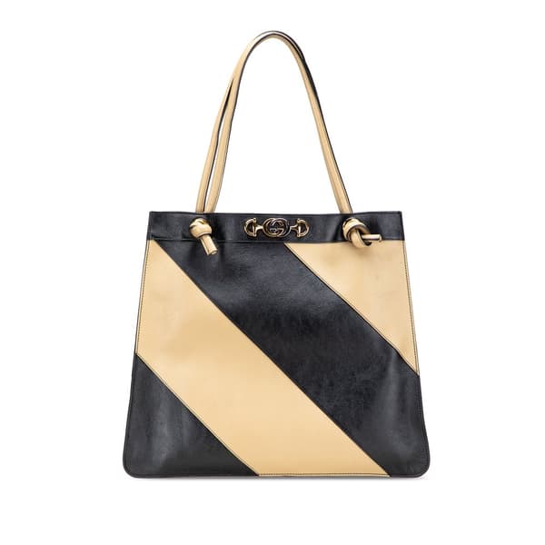 Pre-owned Gucci Smooth Calfskin Diagonal Striped Zumi Tote Black